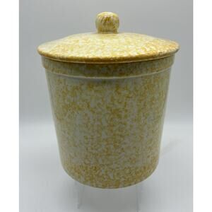 Liberty Pottery Roscoe Villiage Ohio Vintage Yellow Spongeware Canister 7.5"x 7"